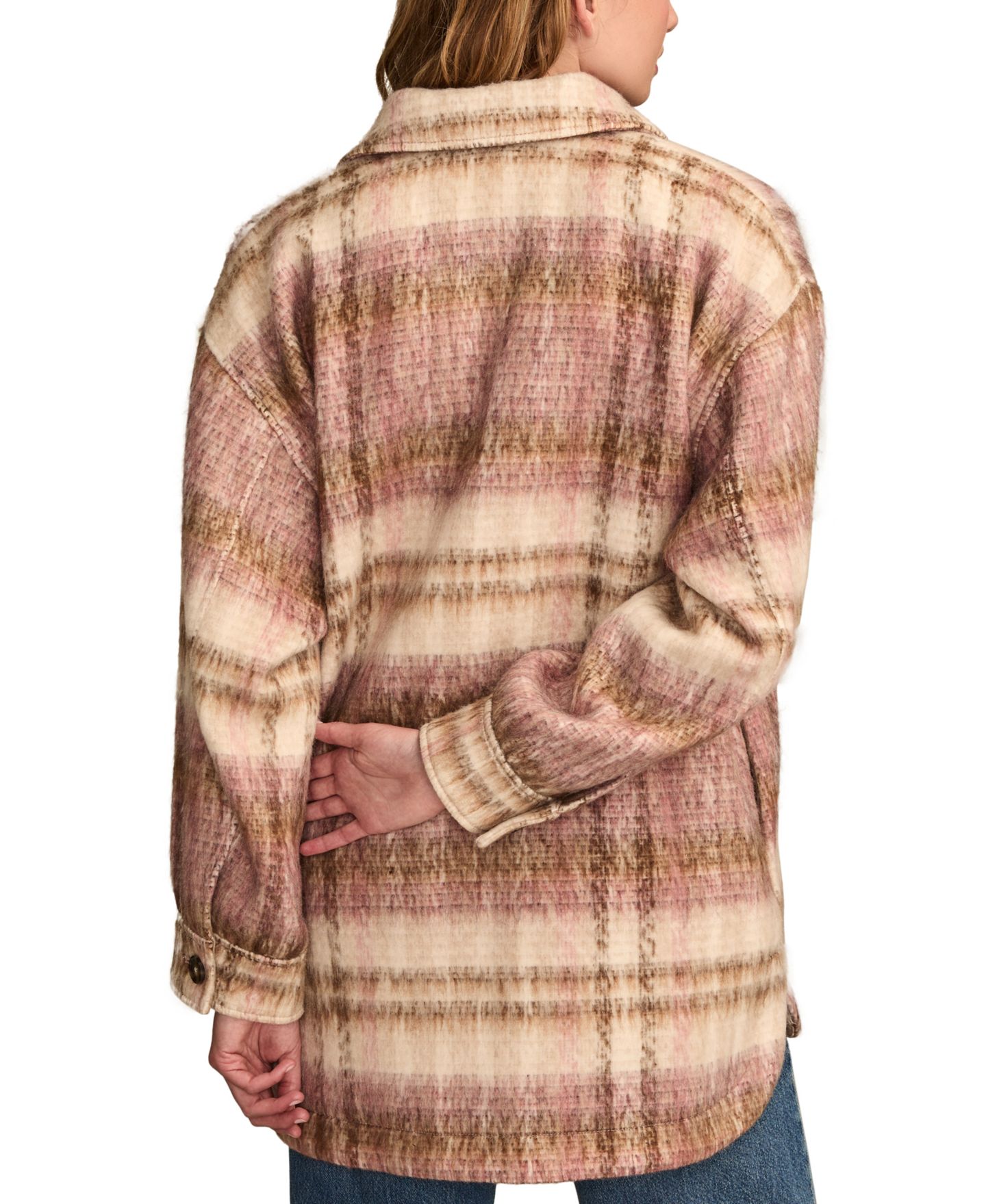 Женская куртка Lucky Brand Oversized Plaid Shirt Jacket, цвет: Розовый клетчатый — фото 5