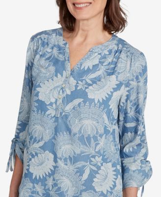 Women's Classic Floral Monotone Lyocell Henley Top