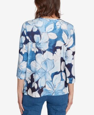 Women's Classic Monotone Floral Embellished Top