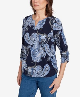 Women's Classic Puff Print Paisley Gold Foil Top