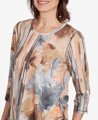 Women's Classic Spliced Floral Stripe Top