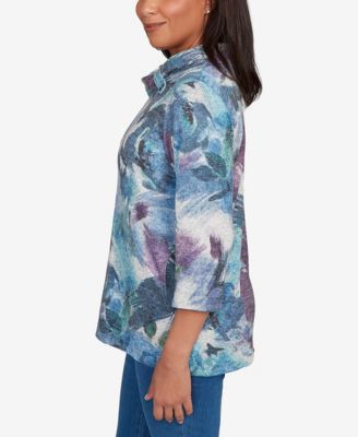 Women's Classic Floral Brushstroke Mock Neck Top