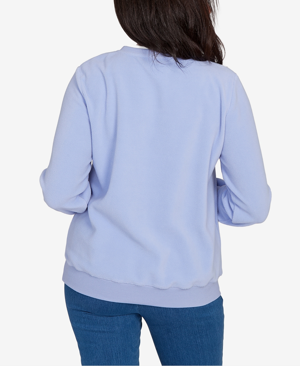 Alfred Dunner Plus Size Classic Embellished Neckline Anti-pill Sweater In Blue