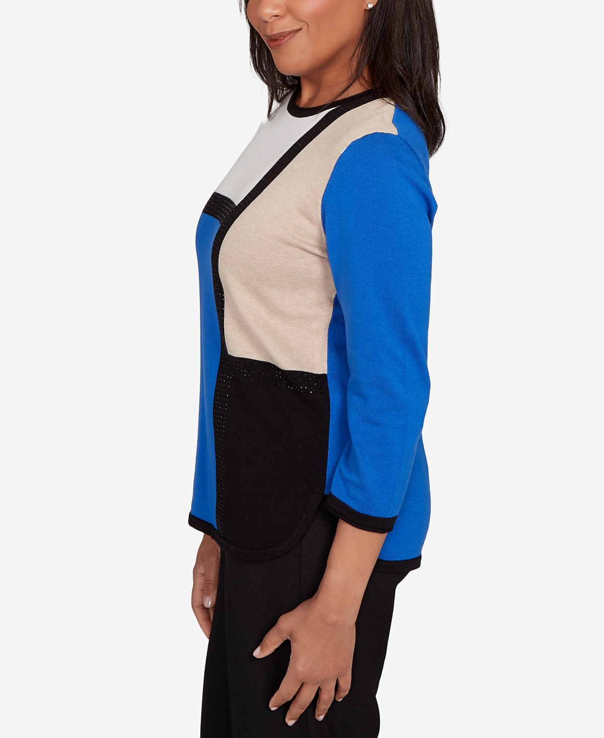 Alfred Dunner Women's Classic Color Block Long Sleeve Sweater In Blue