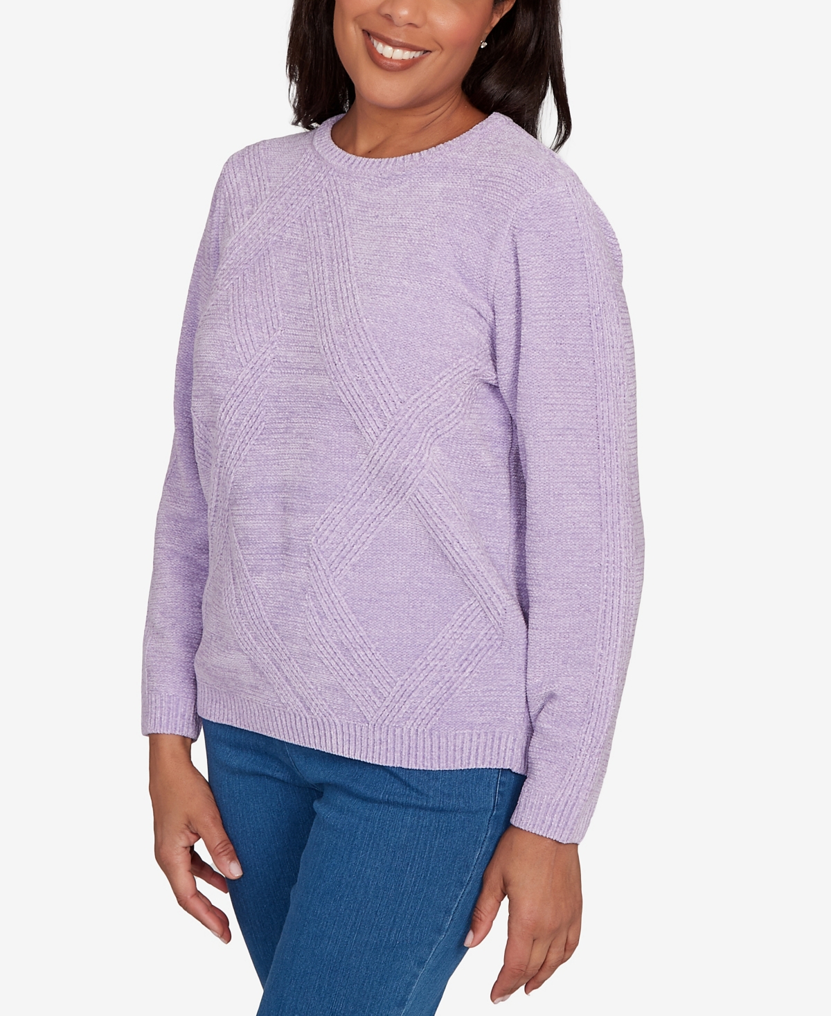 Alfred Dunner Petite Chenille Pullover Sweater In Purple