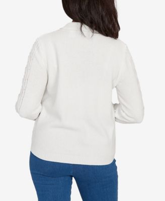 Women's Classic Zip-Front Chenille Collared Cardigan Sweater