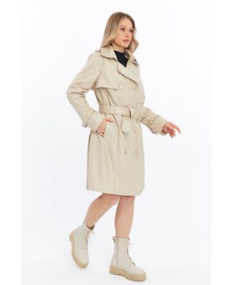 Women's Genuine Leather Trench Coat, Beige