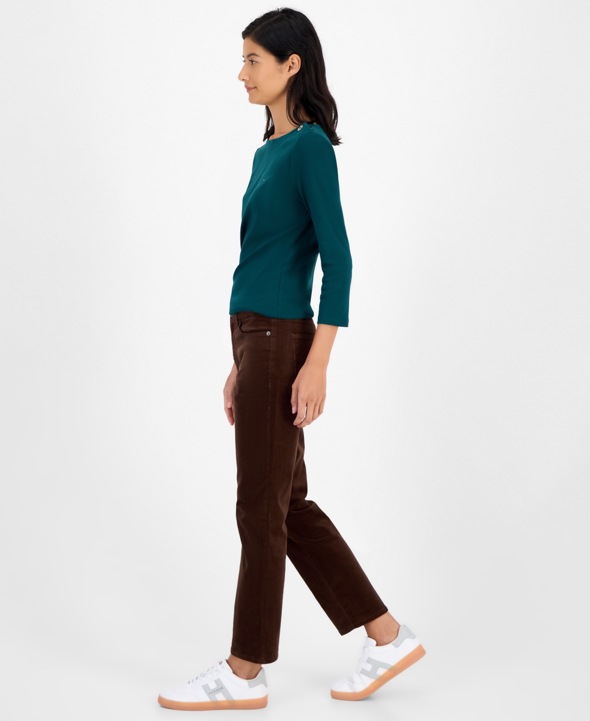 Tommy Hilfiger Women's Straight Corduroy Pants In Brown
