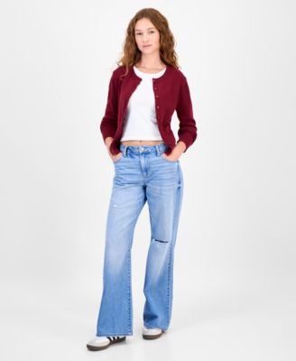 Juniors' High-Rib Button-Front Lady Cardigan