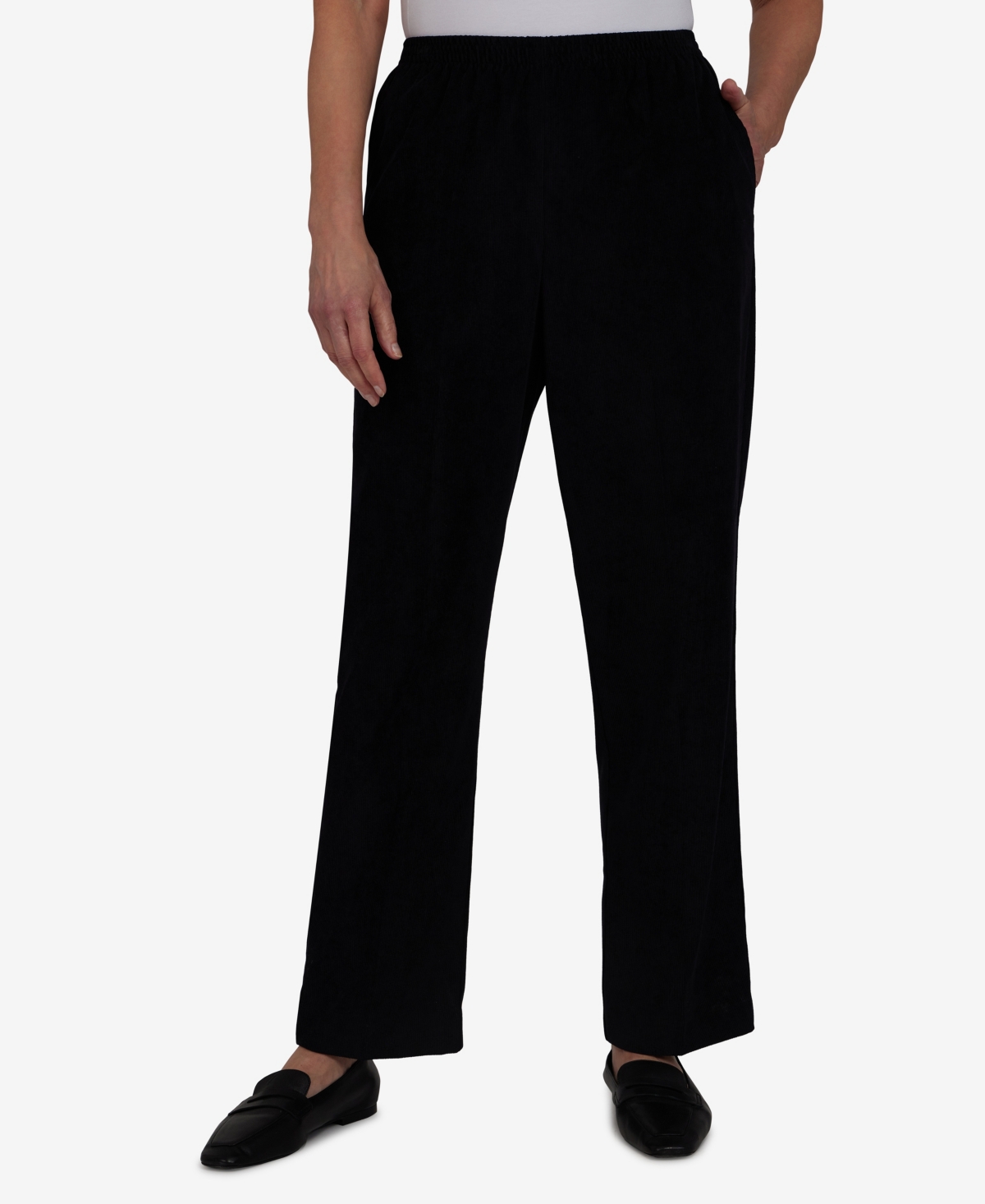 Alfred Dunner Women's Classic Corduroy Elastic Waist Short Length Pants In Black