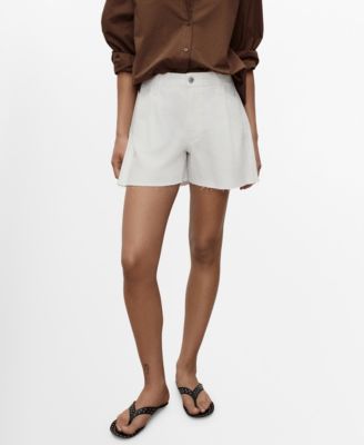 MANGO - Women's Frayed Hem And Pleats Denim Shorts