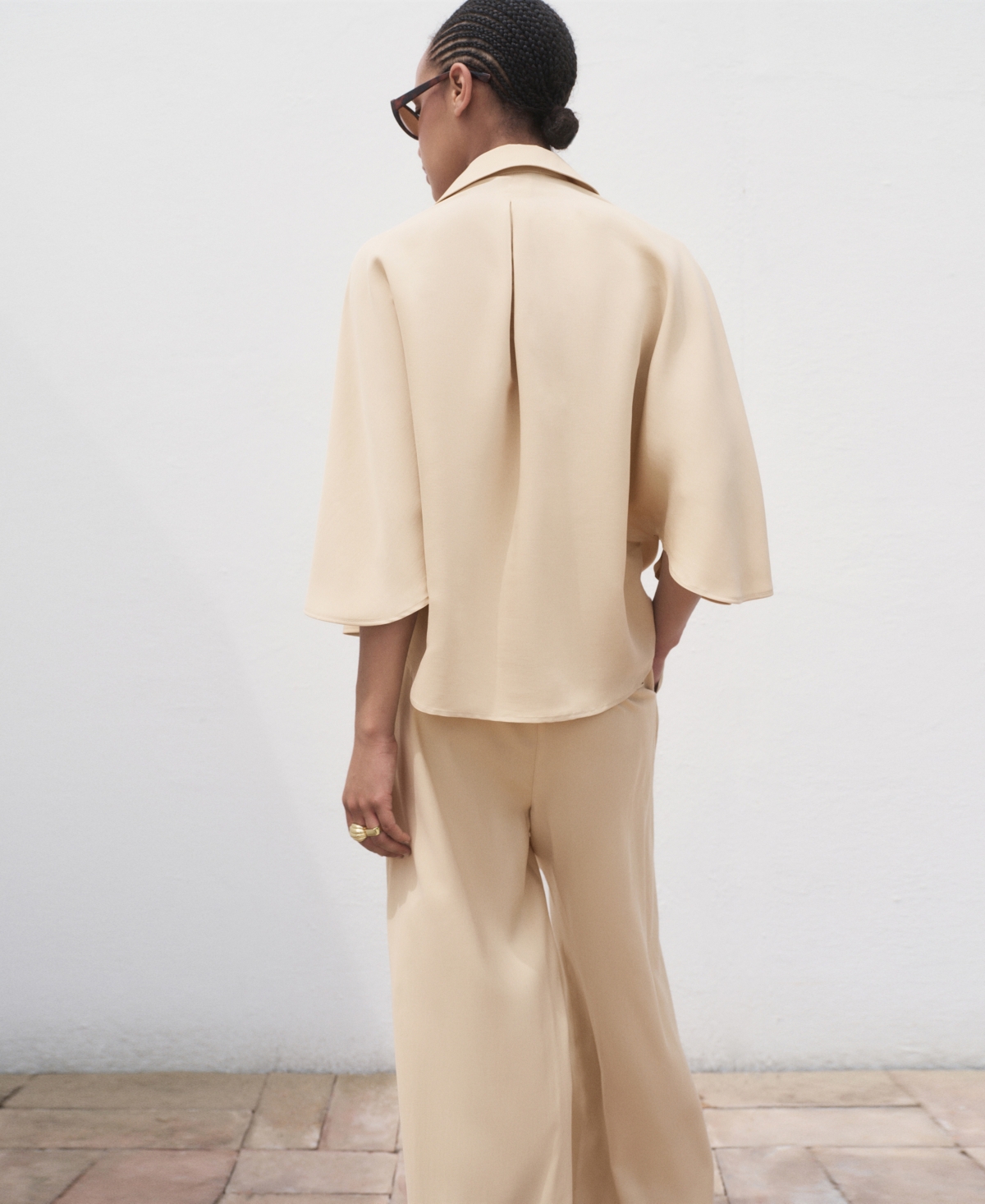 Mango Oversized Three-quarter Sleeve Shirt Sand In Sand