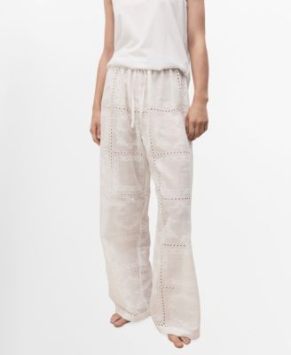 MANGO - Women's Ramie Embroidered Pants