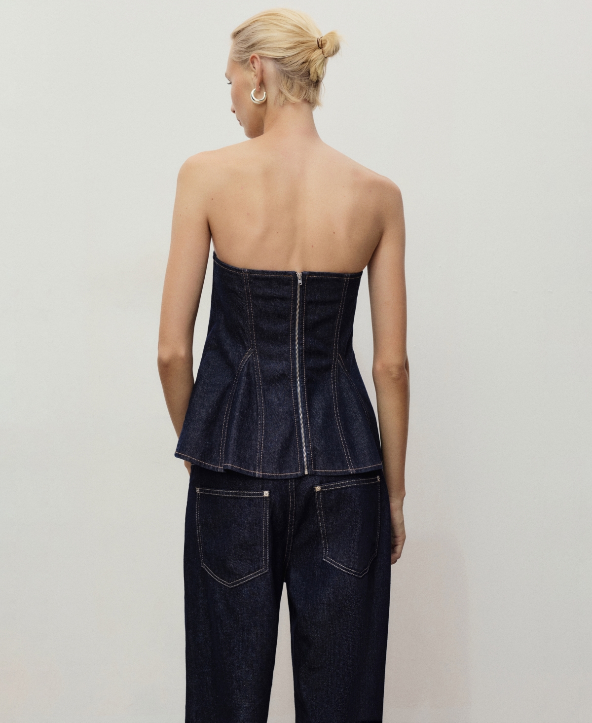 Mango Denim Peplum Top Open Blue In Blue