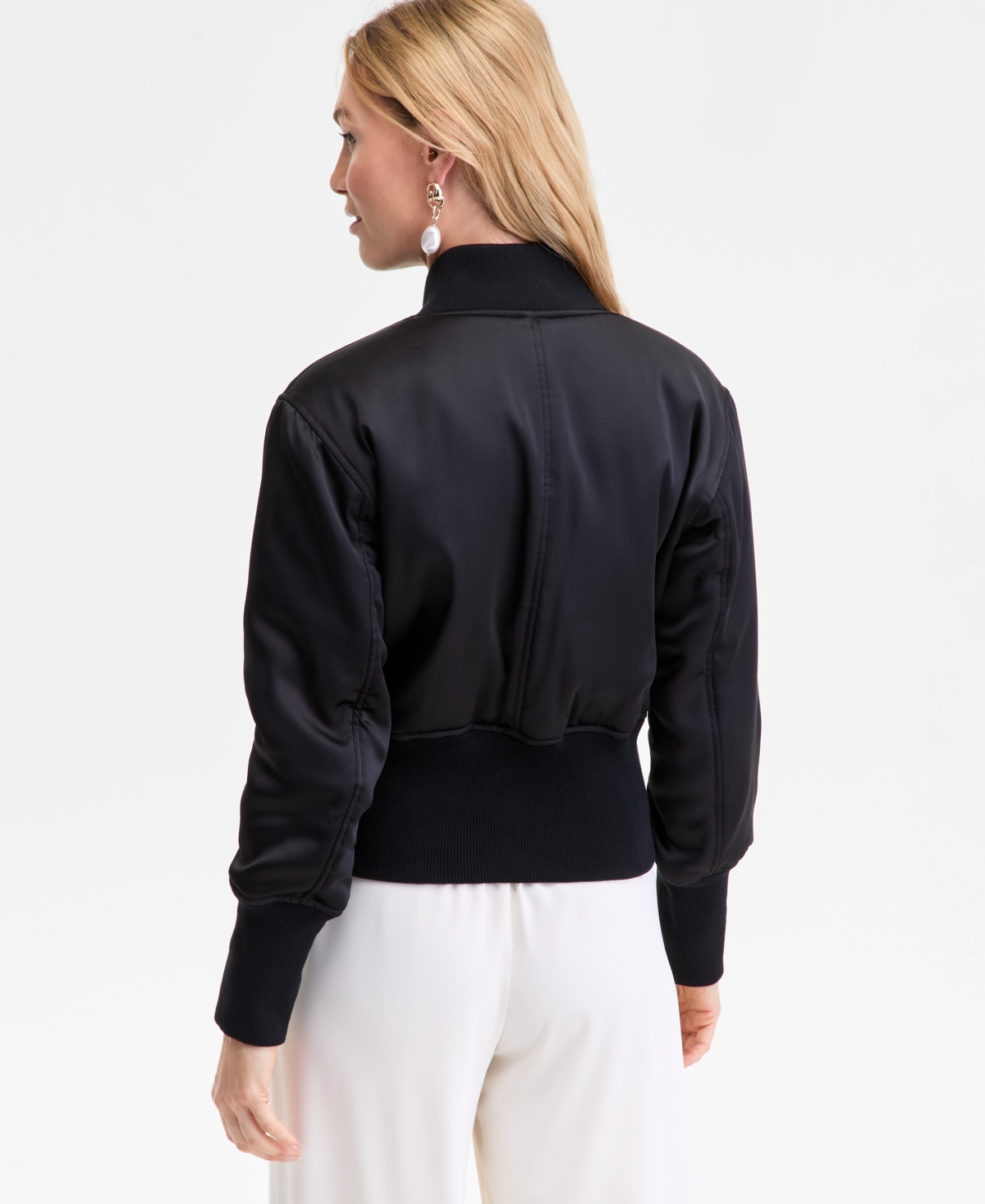 Inc International Concepts Women's Satin Shrunken Bomber Jacket, Macy's Exclusive In Black