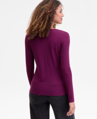 Women's Mixed Media Scoop-Neck Long-Sleeve Top, Macy's Exclusive