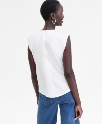 Women's Pleated-Shoulder Cap-Sleeve T-Shirt, Macy's Exclusive