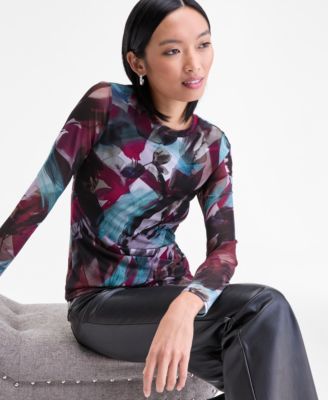 Women's Printed Mesh Long-Sleeve Top, Macy's Exclusive 