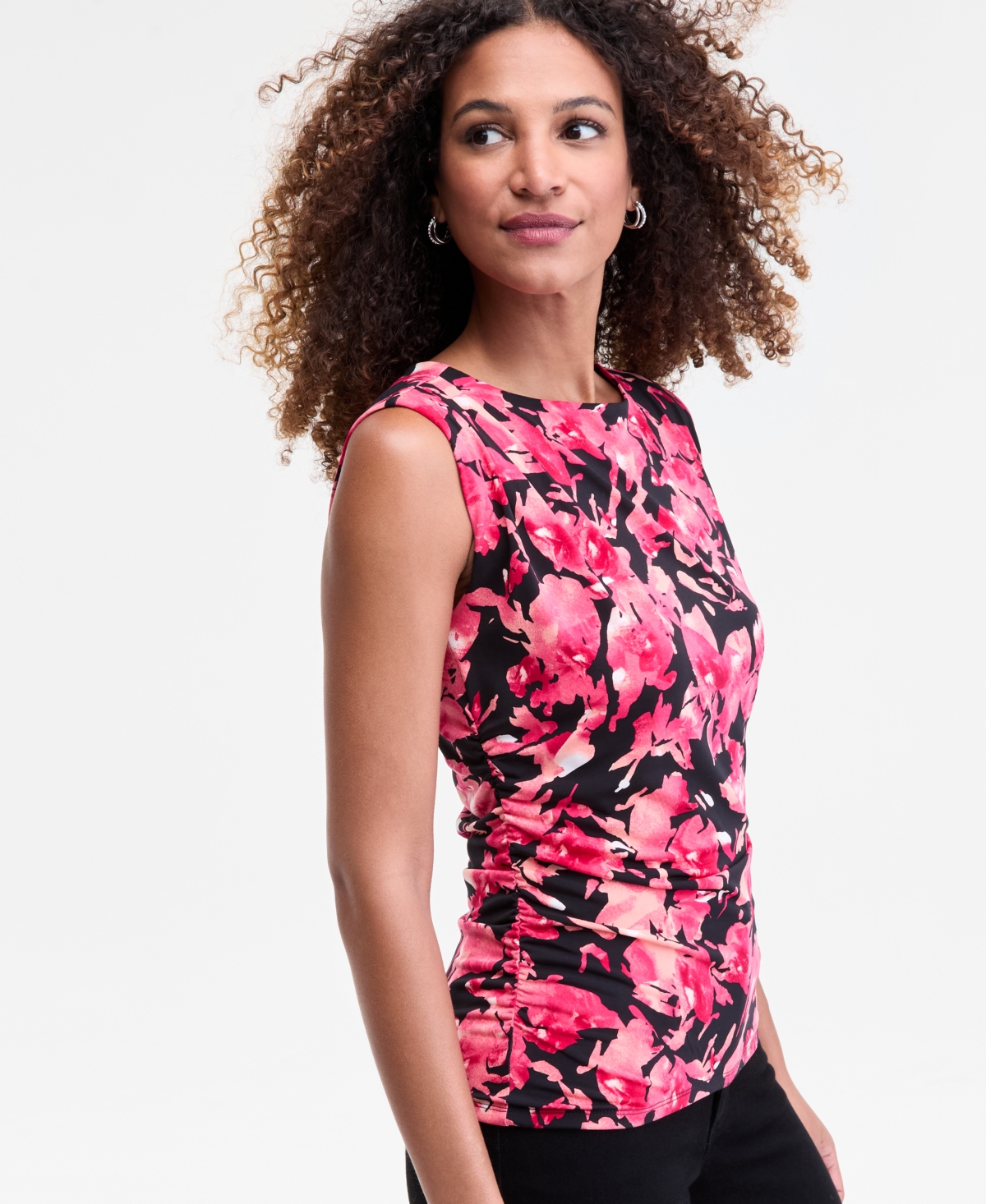 Inc International Concepts Women's Pleated-shoulder Sleeveless Ruched Top, Macy's Exclusive In Pink