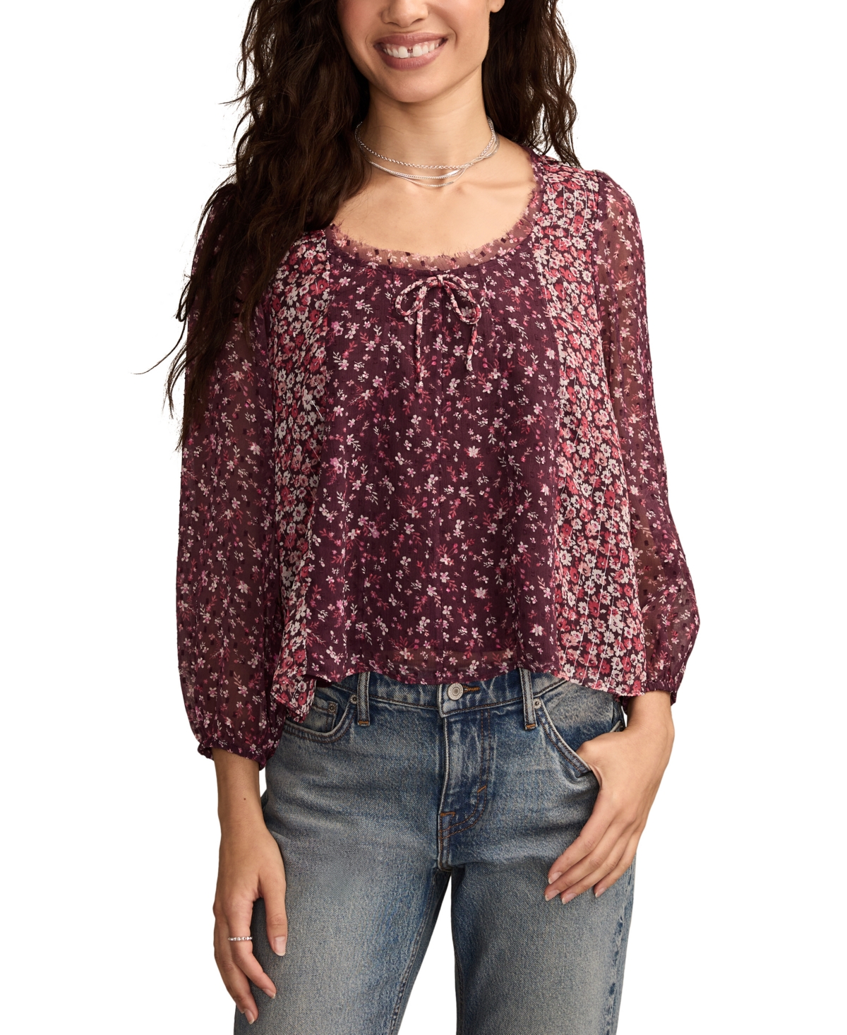 Lucky Brand Mixed Print Swing Top In Brown
