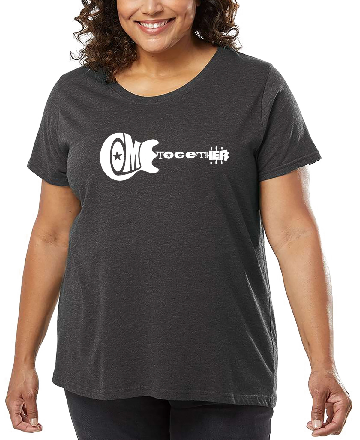 La Pop Art Plus Size Come Together Word Art T-shirt In Gray