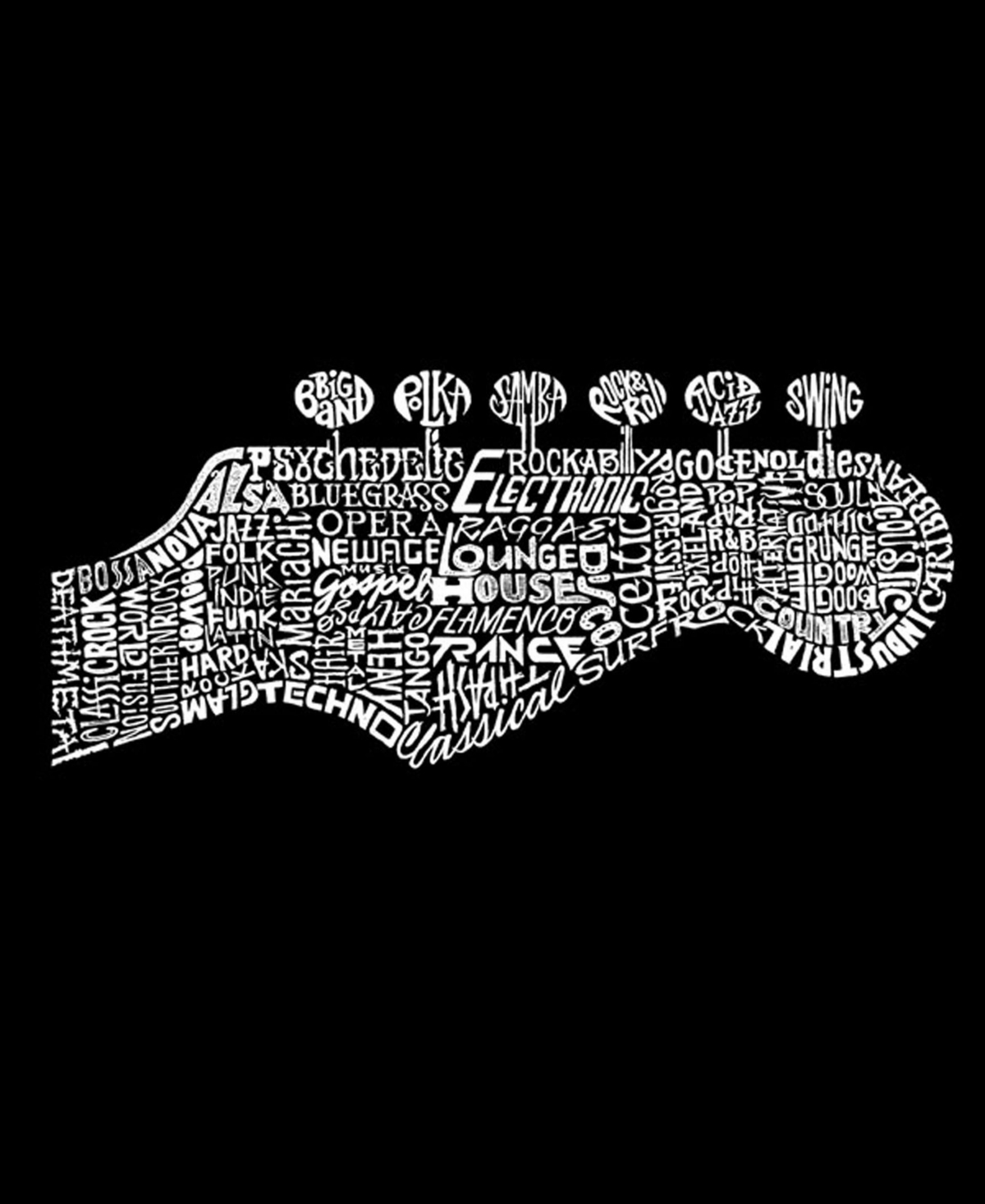 La Pop Art Plus Size Guitar Head Word Art T-shirt In Black