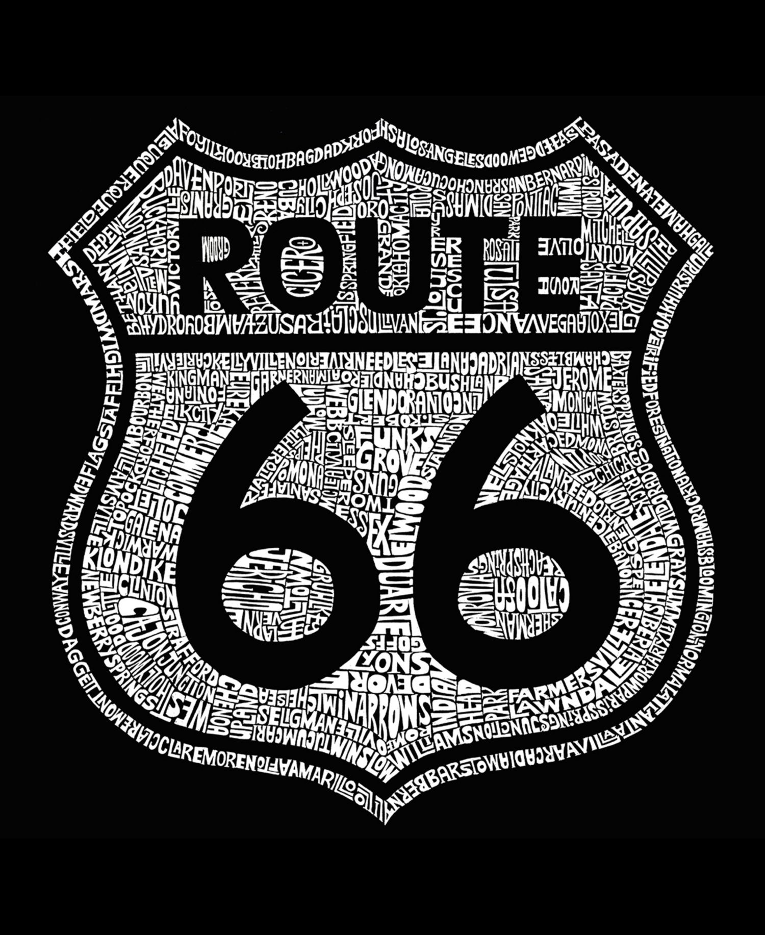 Plus Size Cities Along The Legendary Route 66 Word Art T-Shirt