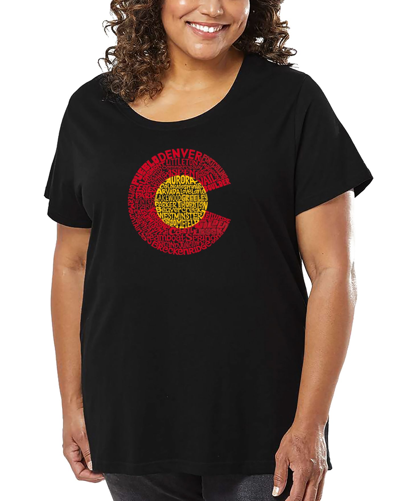 Женская футболка LA Pop Art Plus Size Colorado Word Art, цвет: Чёрный — фото 1