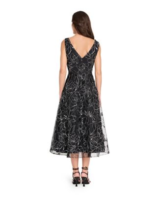 Women's Soutache V-Neck Metallic Midi Dress