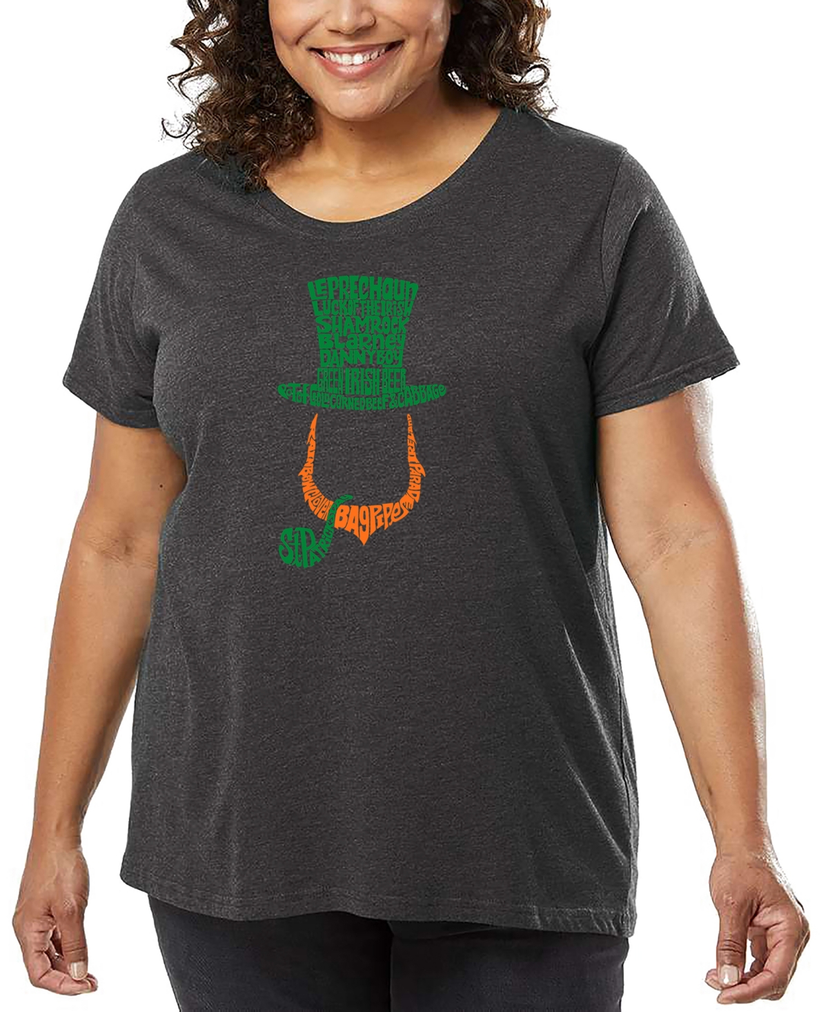 La Pop Art Plus Size Leprechaun Word Art T-shirt In Gray