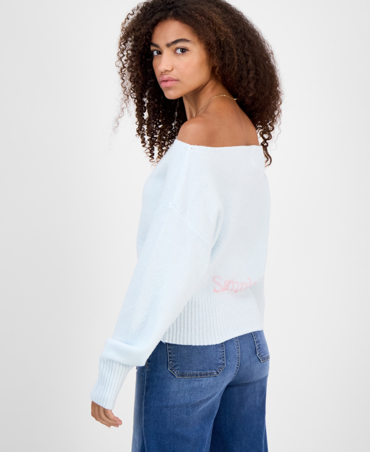 Hippie Rose Juniors' Off-the-shoulder Slouchy Sweater In Blue