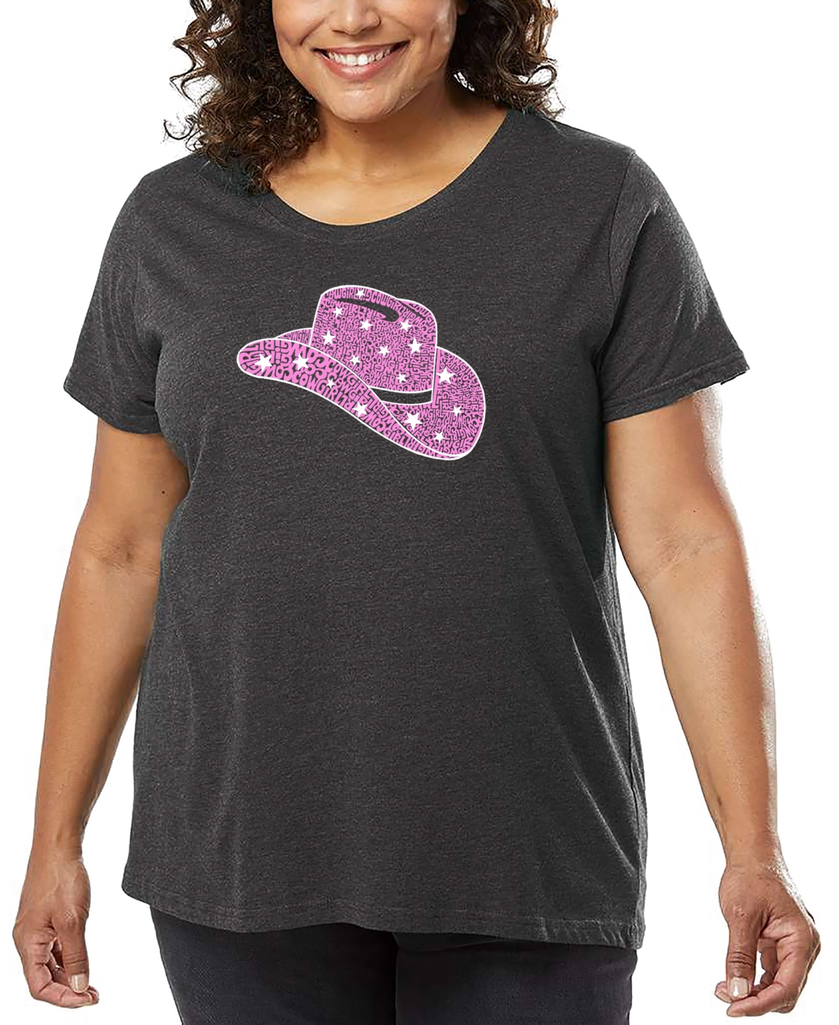 La Pop Art Plus Size Cowgirl Hat Word Art T-shirt In Gray