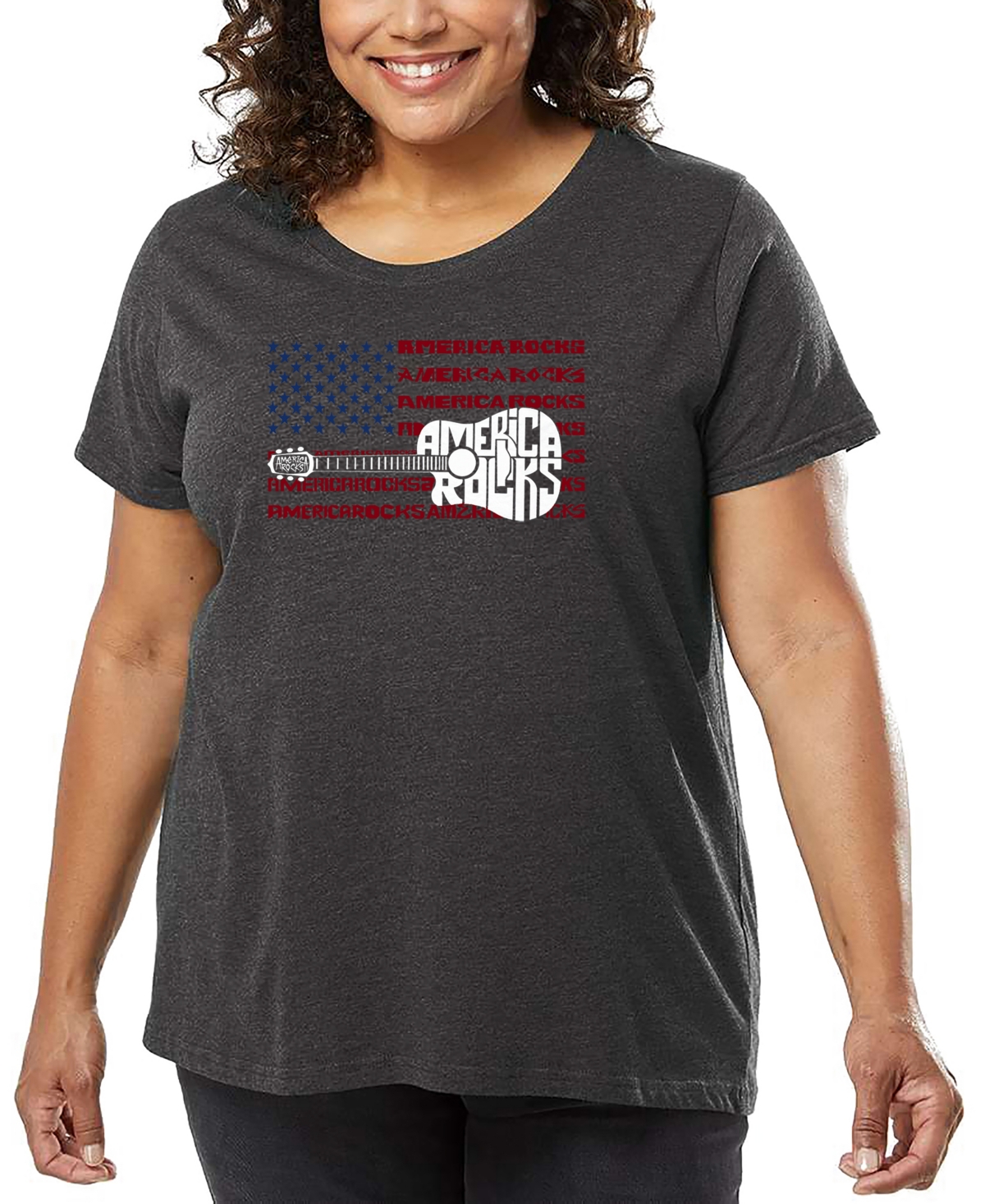 La Pop Art Plus Size America Rocks Word Art T-shirt In Gray