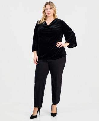Plus Size Velvet Cowlneck Bell-Sleeve Top