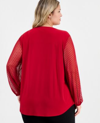 Plus Size Split-Neck Long-Sleeve Tunic