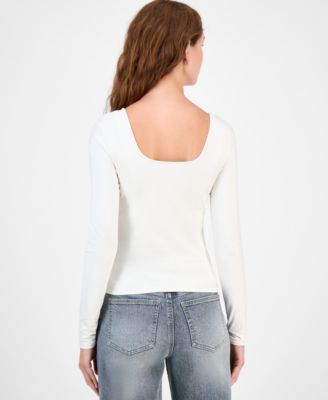 Juniors' Square-Neck Double-Layer Long-Sleeve