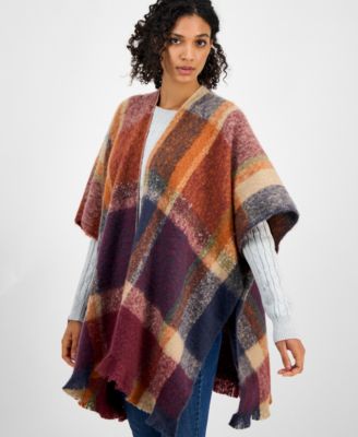 Overscale Plaid Fringe Topper, Macy's Exclusive