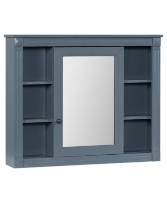 35" x 28" Mirror Cabinet with 6 Open Shelves, Wall Mounted Bathroom Medicine Cabinet (No Vanity)