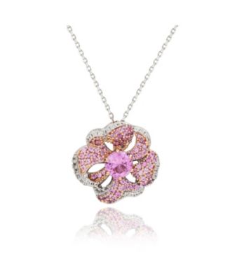 Suzy Levian Sterling Sapphire & Created Sapphire Whimsical Flower Pendant