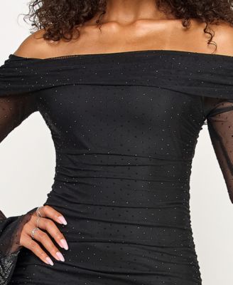 Juniors' Off-Shoulder Long Sleeve Bodycon Dress