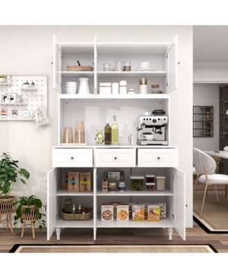 77''  MDF, Engineered Wood LED Lights and Power Outlets Tall Kitchen Pantry Storage Cabinet