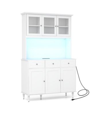 77''  MDF, Engineered Wood LED Lights and Power Outlets Tall Kitchen Pantry Storage Cabinet