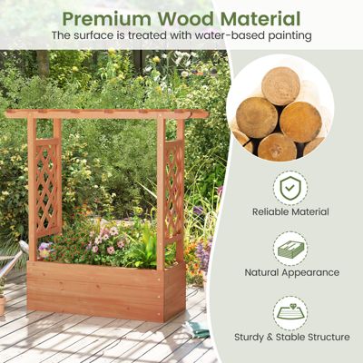 Raised Garden Bed Wooden Elevated Planter w/Side Trellis & Hanging Roof