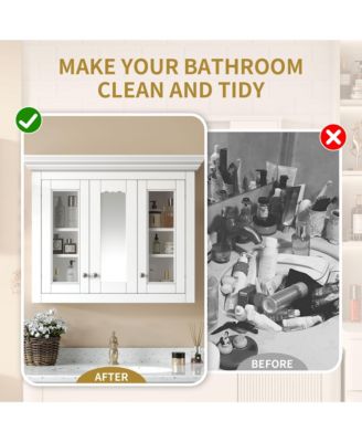 35" Wall Mounted Medicine Cabinet with Mirror and 5 Adjustable Storage Shelves