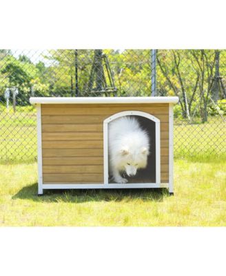 Yellow Medium Wooden Outdoor Dog House with Adjustable Plastic Feet and Elevated Floor