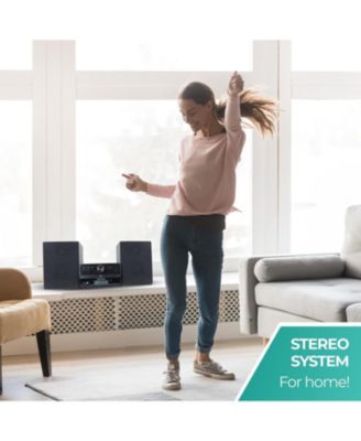 Stereo Shelf Systems Tray Loading CD Player with Digital FM Radio, Bluetooth Streaming, Remote Control in Black | LCD Display | 3.5mm Headphone Jack | MP3 & AUX Port Compatible