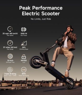 ST3 Electric Scooter w/46.6 miles Max Operating Range & 24.9 mph Max Speed