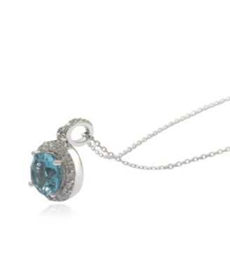 Suzy Levian Sterling Silver Round Cut Blue Topaz And White Topaz Pendant