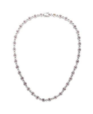 Suzy Levian Sterling Silver Sapphire Halo Tennis Necklace