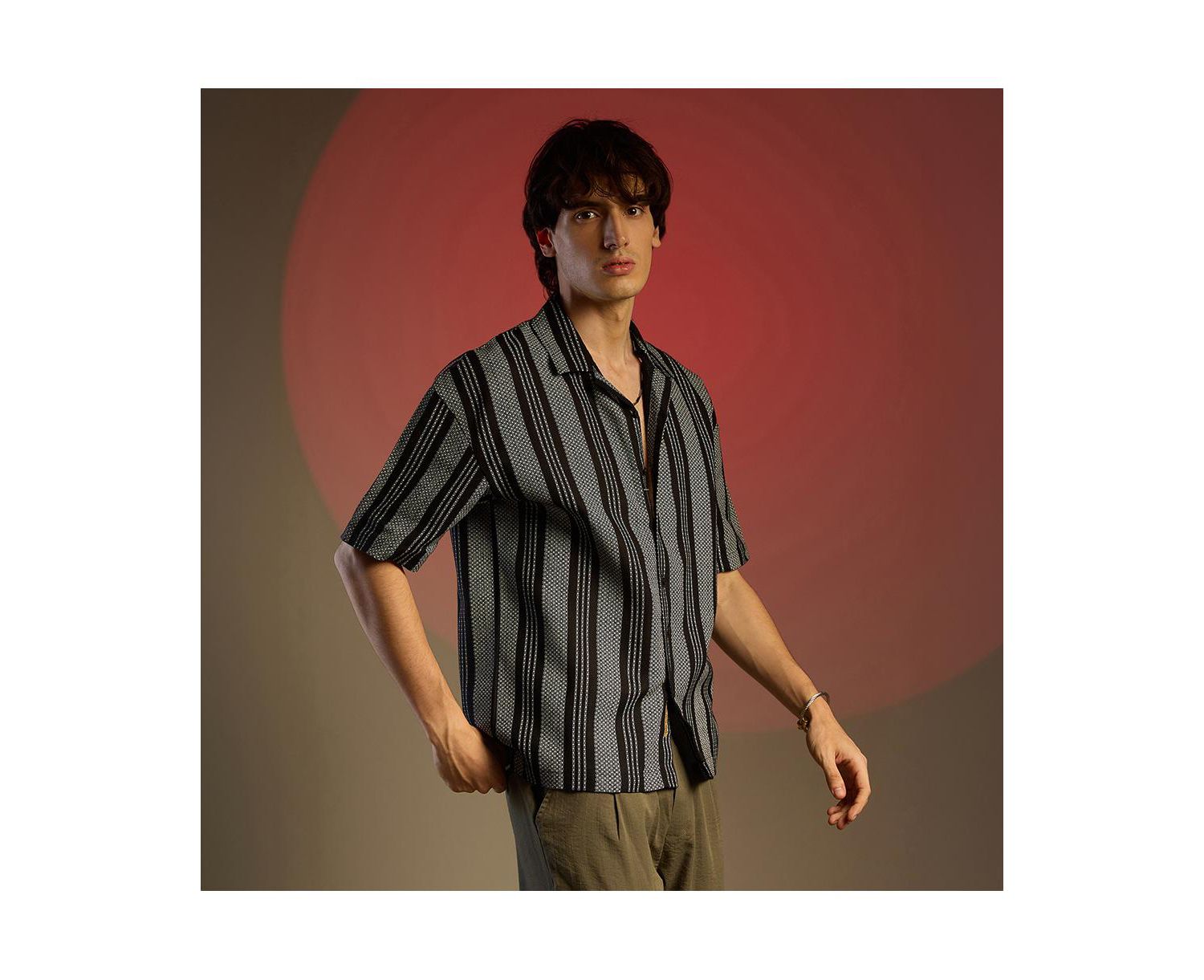 Men's Woven Striped Oversized Shirt